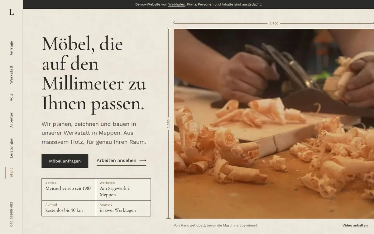 Startseite der Beispiel-Website Lohstede, Möbel & Innenausbau